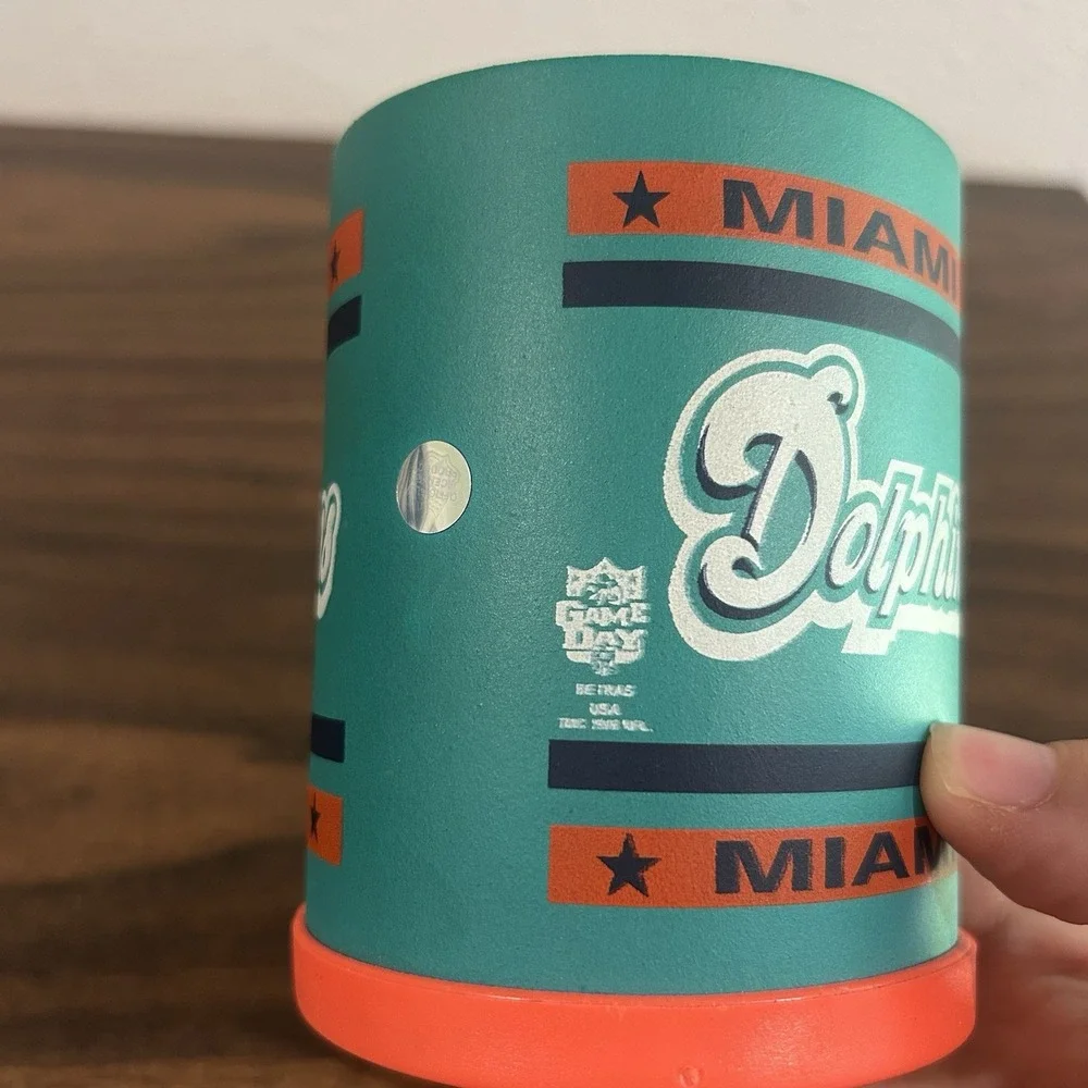 Vintage Miami Dolphins Foam Football Coozie Beer Holder Old Logo Clean Game Day
